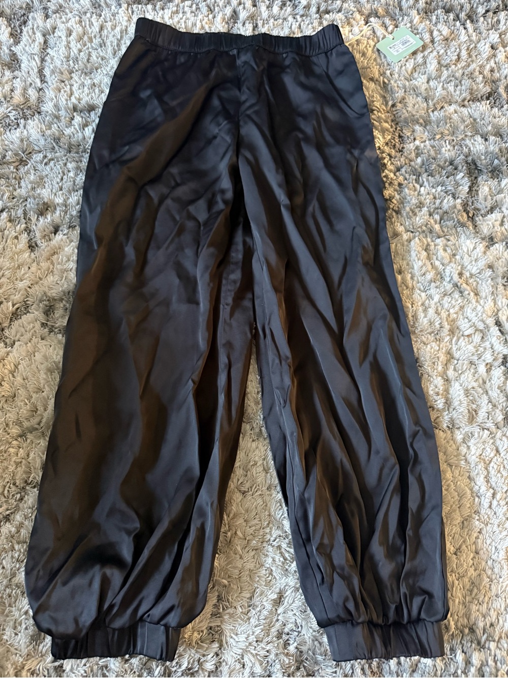 Girls satin Black Elastic-Waist Jogger Pants NOWT